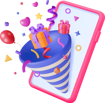 3D Party Popper with Confetti on Mobile Phone png