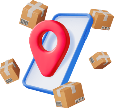 3D Carton Box with Location Pin in Smartphone png