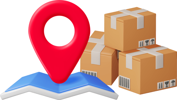 3D Carton Packaging Box with Map and Location Pin png