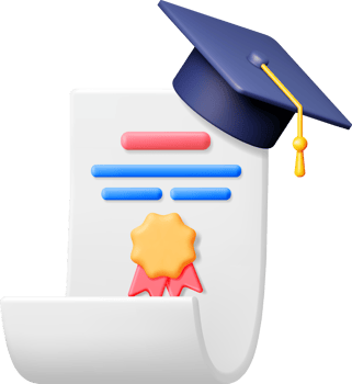 3D Certificate with Stamp and Graduation Cap png