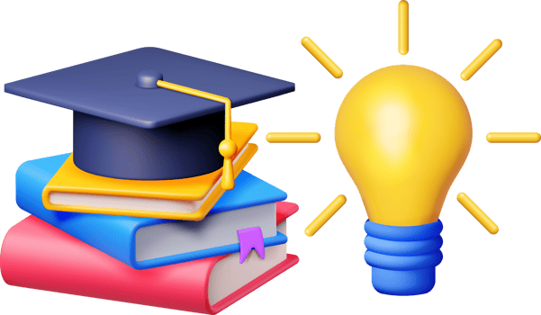 3D Light Idea Bulb with Graduation Cap and Books png