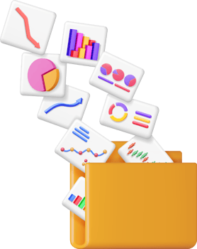 3D File Folder full of Pie Diagram and Arrows png