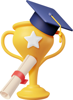3D Gold Trophy, Diploma and Graduation Cap png