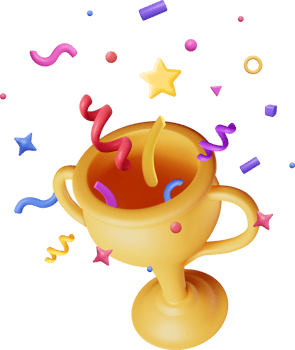 3D Golden Champion Trophy with Confetti. png