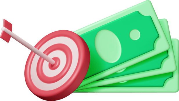 3D Stacks of Dollars and Target with Arrow png