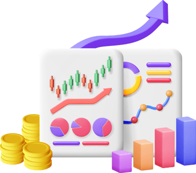 3D Financial Reports with Cash Money and Chart png