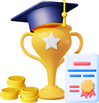 3D Trophy, Graduation Cap and Diploma with Money png