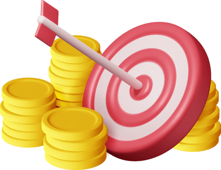 3D Stacks of Coins and Target with Arrow png
