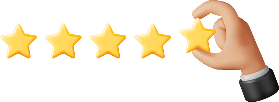 3D Glossy Yellow Five Stars Rating with Hand png