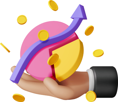 3D Pie Diagram with Golden Coins in Hand png