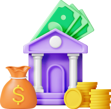 3D Bank Building and Cash Money png