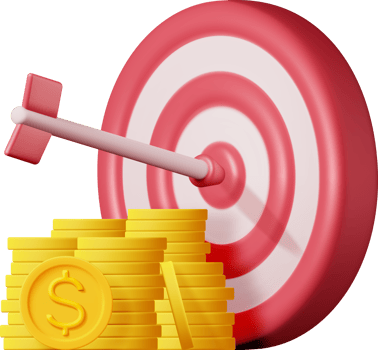3D Stacks of Coins and Target with Arrow png
