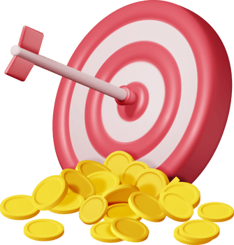 3D Stacks of Coins and Target with Arrow png