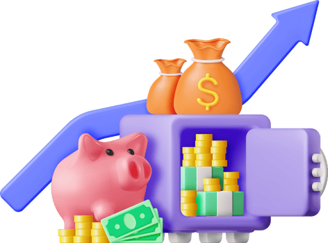 3d Safe Box Full of Money and Piggy Bank png