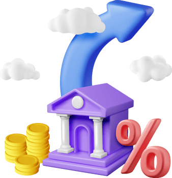 3D Growth Bank Stock Chart Arrow with Golden Coins png