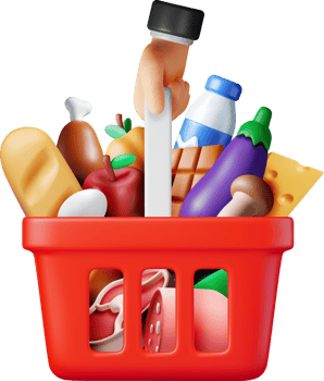 3D Shopping Plastic Basket with Fresh Products png
