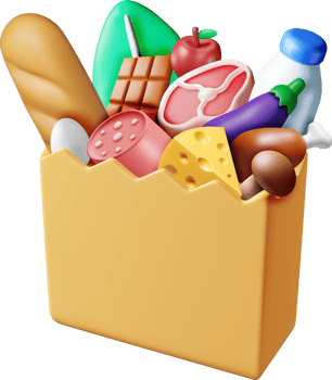3D Shopping Paper Bag with Fresh Products png