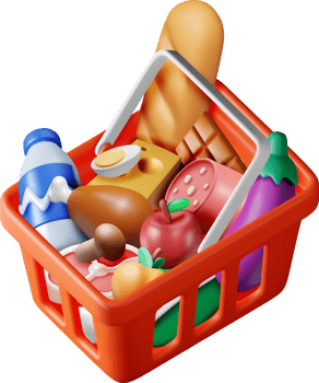 3D Shopping Plastic Basket with Fresh Products png