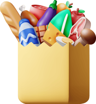 3D Shopping Paper Bag with Fresh Products png