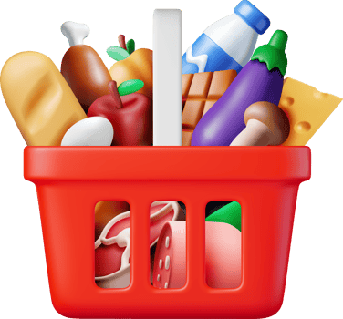 3D Shopping Plastic Basket with Fresh Products png
