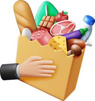 3D Shopping Paper Bag with Fresh Products in Hand png