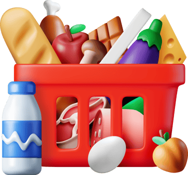 3D Shopping Plastic Basket with Fresh Products png