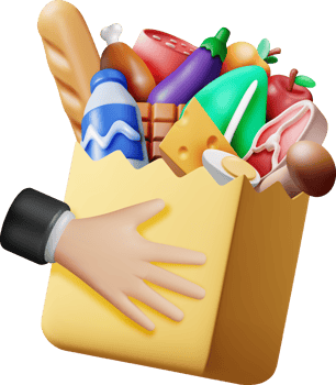 3D Shopping Paper Bag with Fresh Products in Hand png