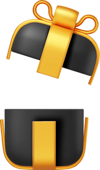 3D Black Gift Box with Gold Bow png
