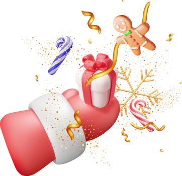 3D Christmas Santa Hand in Red Mitten with Gifts png