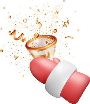 3D Party Popper with Confetti in Santa Claus Hand png