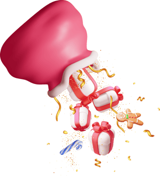 3D Open Santa Claus Sack full of Gifts png