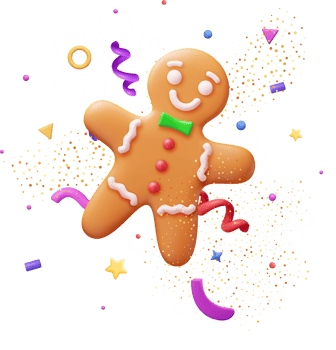 3D Holiday Gingerbread Man Cookie and Confetti. png