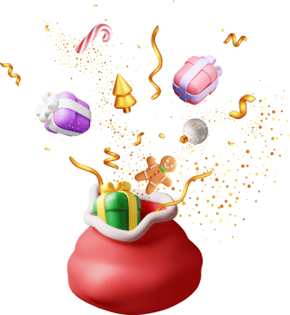 3D Open Santa Claus Sack full of Gifts png