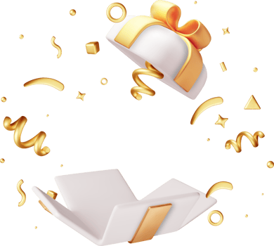 3D Gift Box With Falling Confetti. png