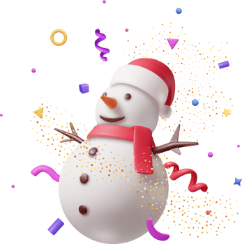 3D Holiday Snowman and Confetti png