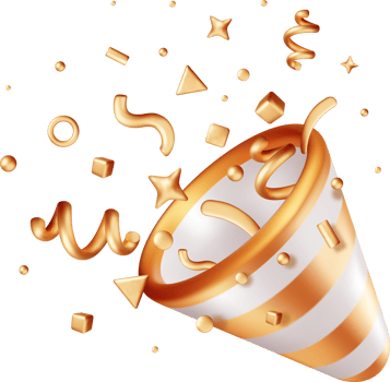 3D Gold Party Popper with Confetti png