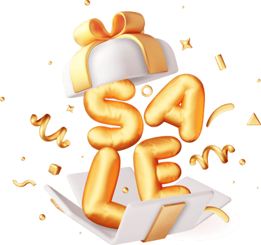 3D Gift Box With Sale Balloon and Falling Confetti png
