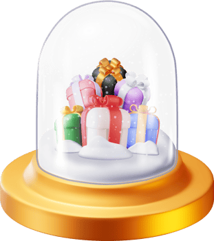 3D Glass Christmas Snow Globe with Gift Boxes png