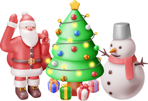 3D Santa Claus with Gift Bag and Christmas Tree png