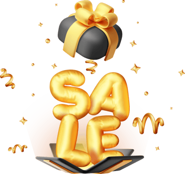 3D Gift Box With Sale Balloon and Falling Confetti png