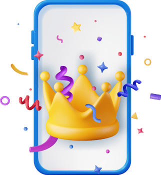 3D Gold Crown Icon and Confetti in Smartphone png