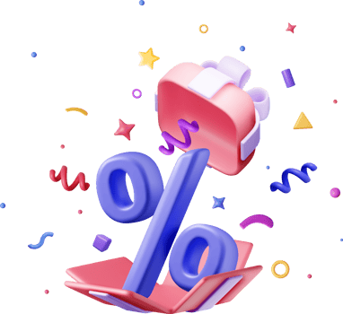 3D Gift Box with Percentage Symbol and Confetti png