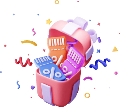 3d Coupon with Percent Symbol in Gift Box png