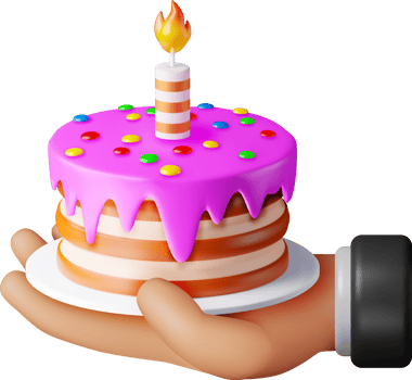 3D Cake with One Burning Candle in Hand png