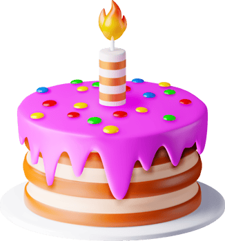3D Cake with One Burning Candle png