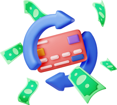 3D Round Arrow with Bank Card and Dollars png