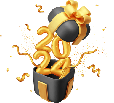 3D Open Gift Box with Sign 2024 and Confetti png