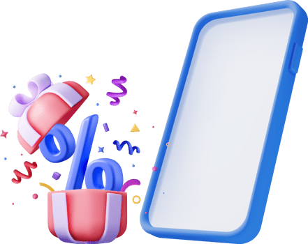 3D Gift Box with Percentage Symbol and Smartphone png
