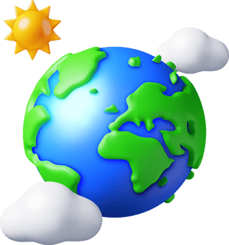 3D Cartoon Planet Earth in Clouds with Sun png