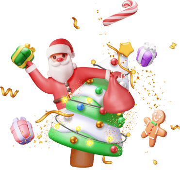 3D Santa Claus with Gift Bag and Christmas Tree png